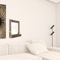 Rustic Weathered Gray Reclaimed Wood Plank Mirror with Shelf