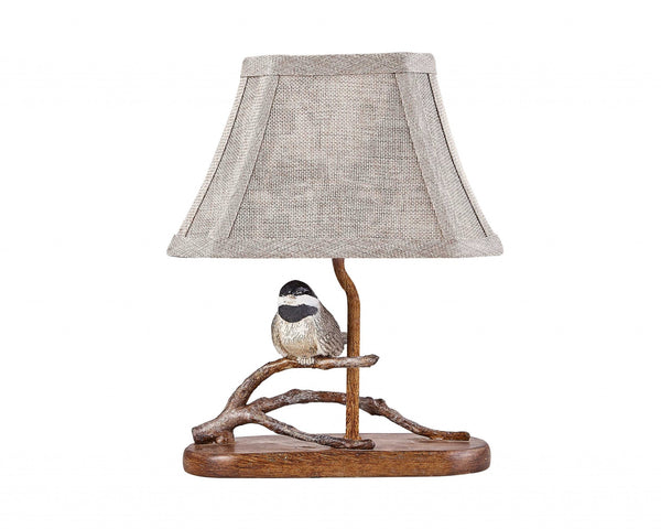 Songbird on a Branch Accent Lamp with Tailored Shade
