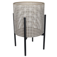 Black and Beige Cane Webb Metal Planter