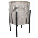 Black and Beige Cane Webb Metal Planter
