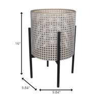 Black and Beige Cane Webb Metal Planter
