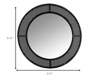 Black Metal Cane Webbing Round Wall Mirror