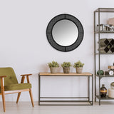 Black Metal Cane Webbing Round Wall Mirror