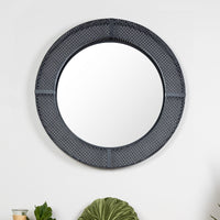 Black Metal Cane Webbing Round Wall Mirror