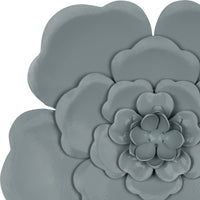 Set of 3 Blue Metal Flowers Wall Decor