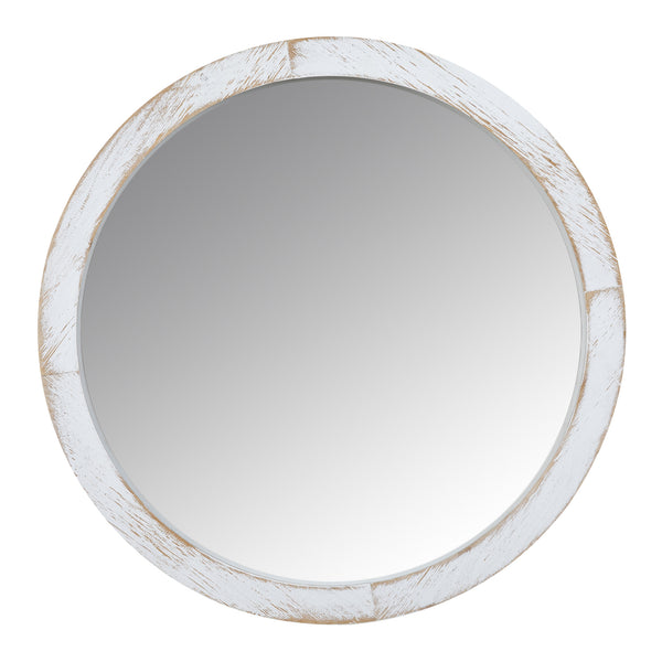 Modern Farmhouse Rustic White Wash Round Wall Mirror