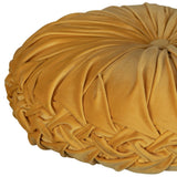 Dark Yellow Round Tufted Velvet Pillow