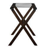 Hotel Dark Walnut Finish Wood Folding Luggage Rack with Black Straps