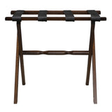 Hotel Dark Walnut Finish Wood Folding Luggage Rack with Black Straps