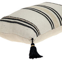 Black and Cream Vertical Stripe Lumbar Pillow