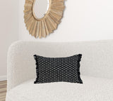 Jet Black and White Woven Lumbar Pillow