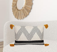 Beige and Black Knit Throw Pillow