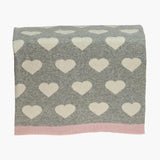 Grey and Ivory Hearts Knitted Baby Blanket