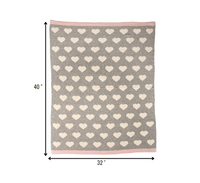 Grey and Ivory Hearts Knitted Baby Blanket