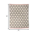 Grey and Ivory Hearts Knitted Baby Blanket