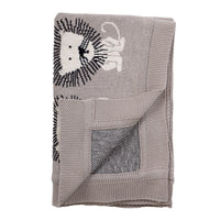 Grey Lots of Lions Woven Knitted Baby Blanket