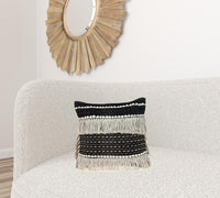 Black and Ivory Textured Throw Pillow