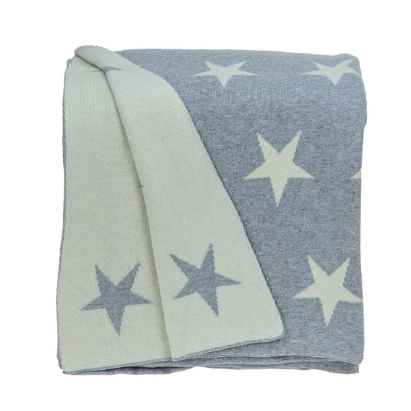 Gray and White Stars Knitted Throw Blanket