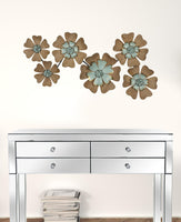 Fun Flowers Natural Wood and Aqua Blue Wall Decor