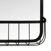 Black Modern Farmhouse Metal Wall Mirror with Basket
