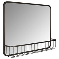 Black Modern Farmhouse Metal Wall Mirror with Basket