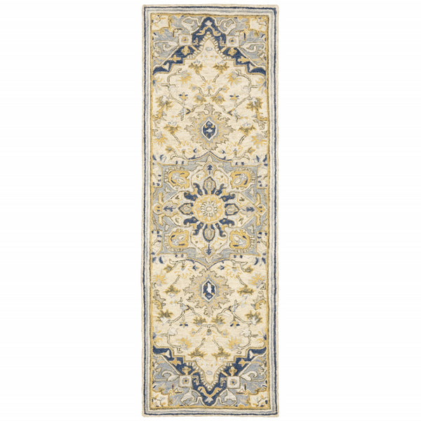 5'x8' Blue and Ivory Bohemian Area Rug