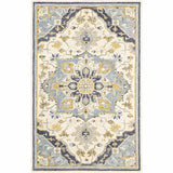 5'x8' Blue and Ivory Bohemian Area Rug