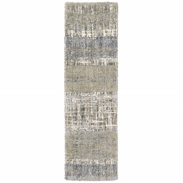 2'x8' Grey and Ivory Abstract Lines  Runner Rug