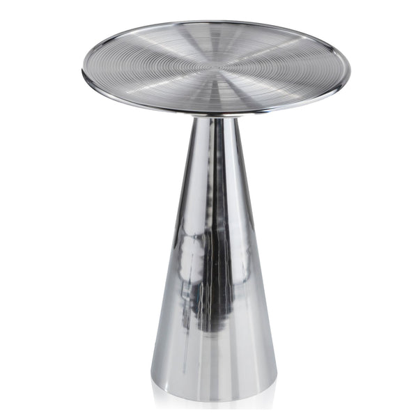 Round Metal Frame Silver finshed and Cone Pedestal End Table