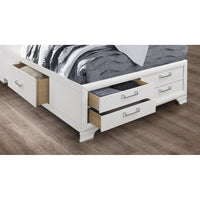 White Rubberwood King Bed with bookshelves Headboard  LED lightning  6 Drawers