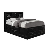 Black Veneer Full Bed with bookcase headboard  10 drawers