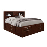 New Merlot veneer Full Bed with bookcase headboard  10 drawers