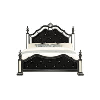 Black Felt finish King Bed with crystal mirrored embellished