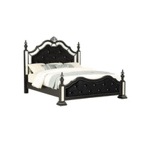 Black Felt finish King Bed with crystal mirrored embellished