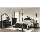 Black Felt finish King Bed with crystal mirrored embellished