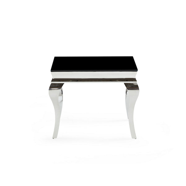 Silver tone Black Glass top End Table