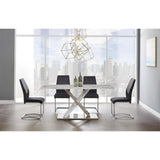 Elegant Marble Glass Top Dining Table with X Base Stainless Steel Accents