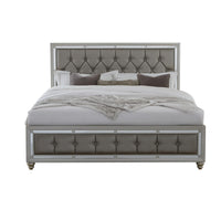 Silver Champagne Tone Full Bed  Padded Headboard  Padded Footboard  Mirror Trim Accents