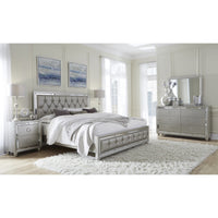 Silver Champagne Tone Full Bed  Padded Headboard  Padded Footboard  Mirror Trim Accents
