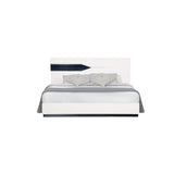 White Tone QueKingen Bed with Dark Grey Zebrano details On Headboard and Bottom Rail Accent