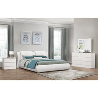 White Faux Leather King Bed in Curved Padded Headboard