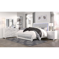 Modern Luxurious White King Bed with Padded Headboard  LED Lightning