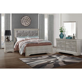 Silver Tone Rubberwood Queen Bed with Clean Line Headboard and Footboard