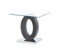 Grey Tone Oval Design Support End Table with Glass Top