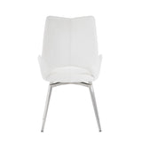 Set of 2 White Bucket Style Dining Chairs with Metalic Silver Base