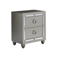 Silver Champagne Tone Nightstand with 2 Drawer  Mirror Trim Accent