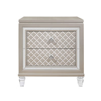 Champagne Toned Nightstand with Tapered Acrylic Legs and 2 Drawers