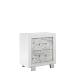 Modern White Nightstand with 2 Faux Marble Detailed Front Drawer.