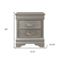 Silver Tone Nightstand with 2 Spacious Interior Drawers