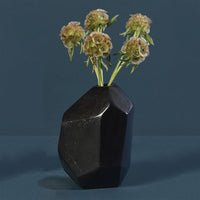 Modern Dark Charcoal Finish Faceted Metal Vase